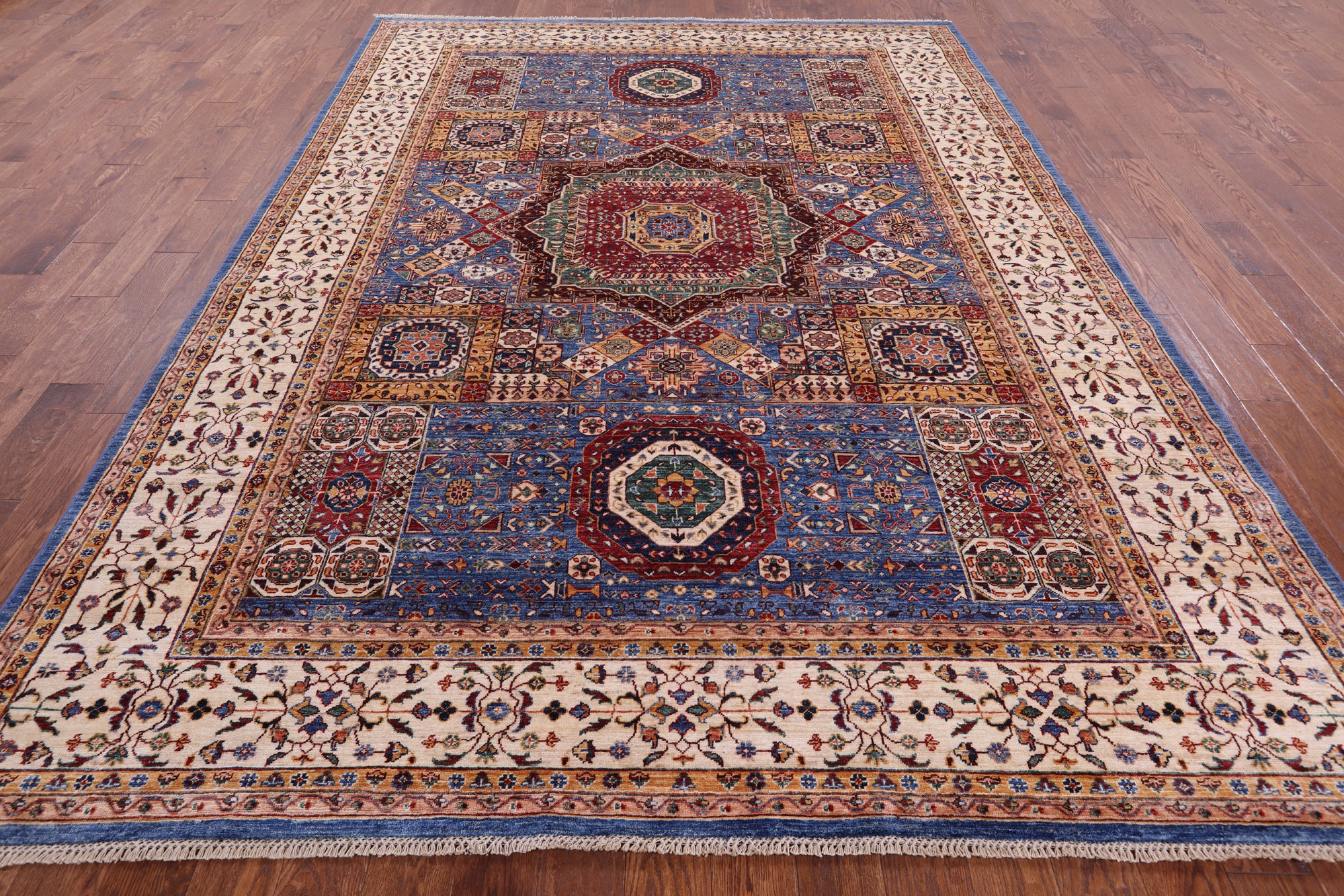 Geometric Persian Mamluk Handmade Wool Rug - 8' 3" X 11' 2" - Golden Nile