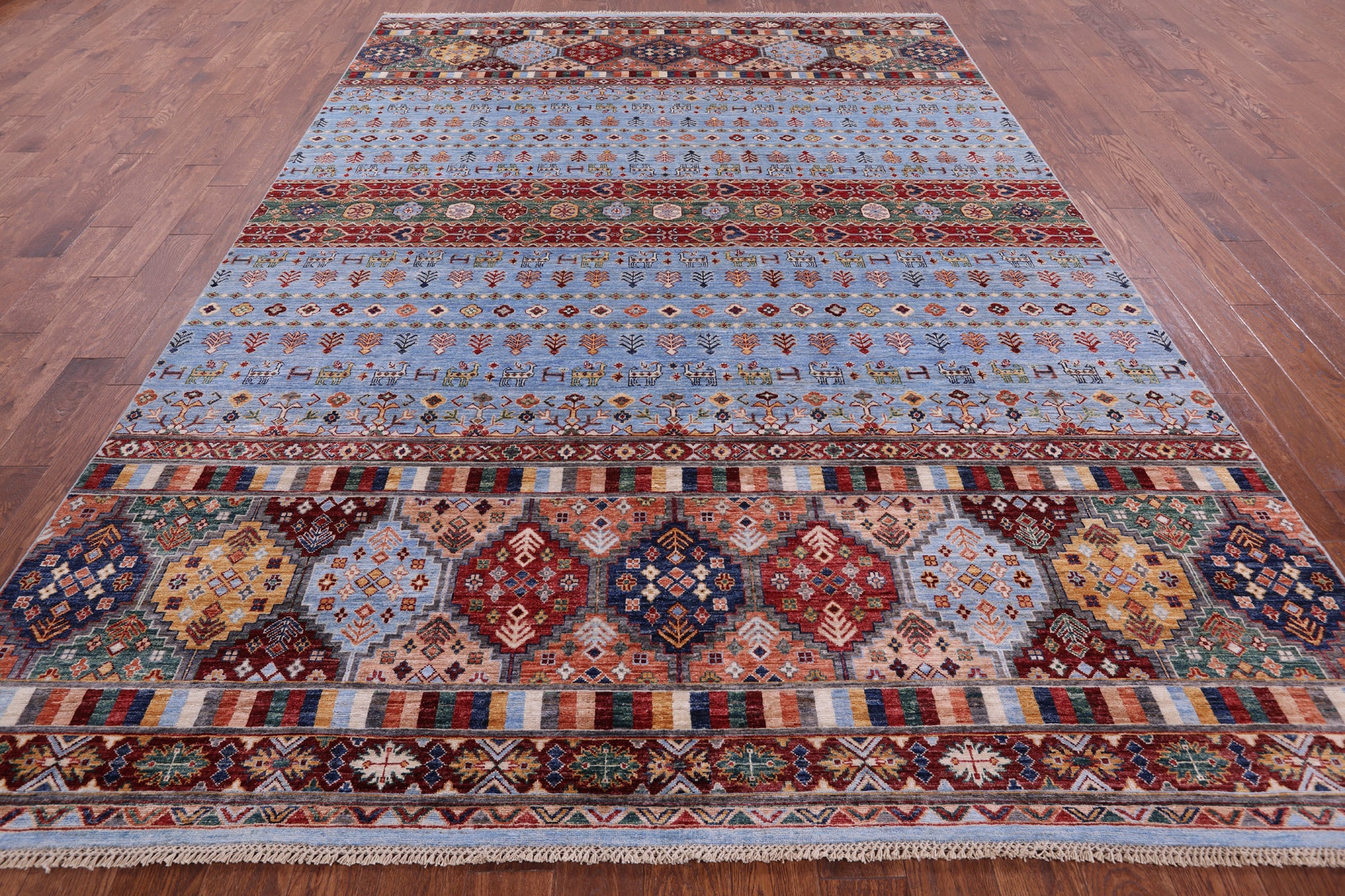 Blue Tribal Persian Gabbeh Hand Knotted Wool Rug - 8' 2" X 11' 5" - Golden Nile