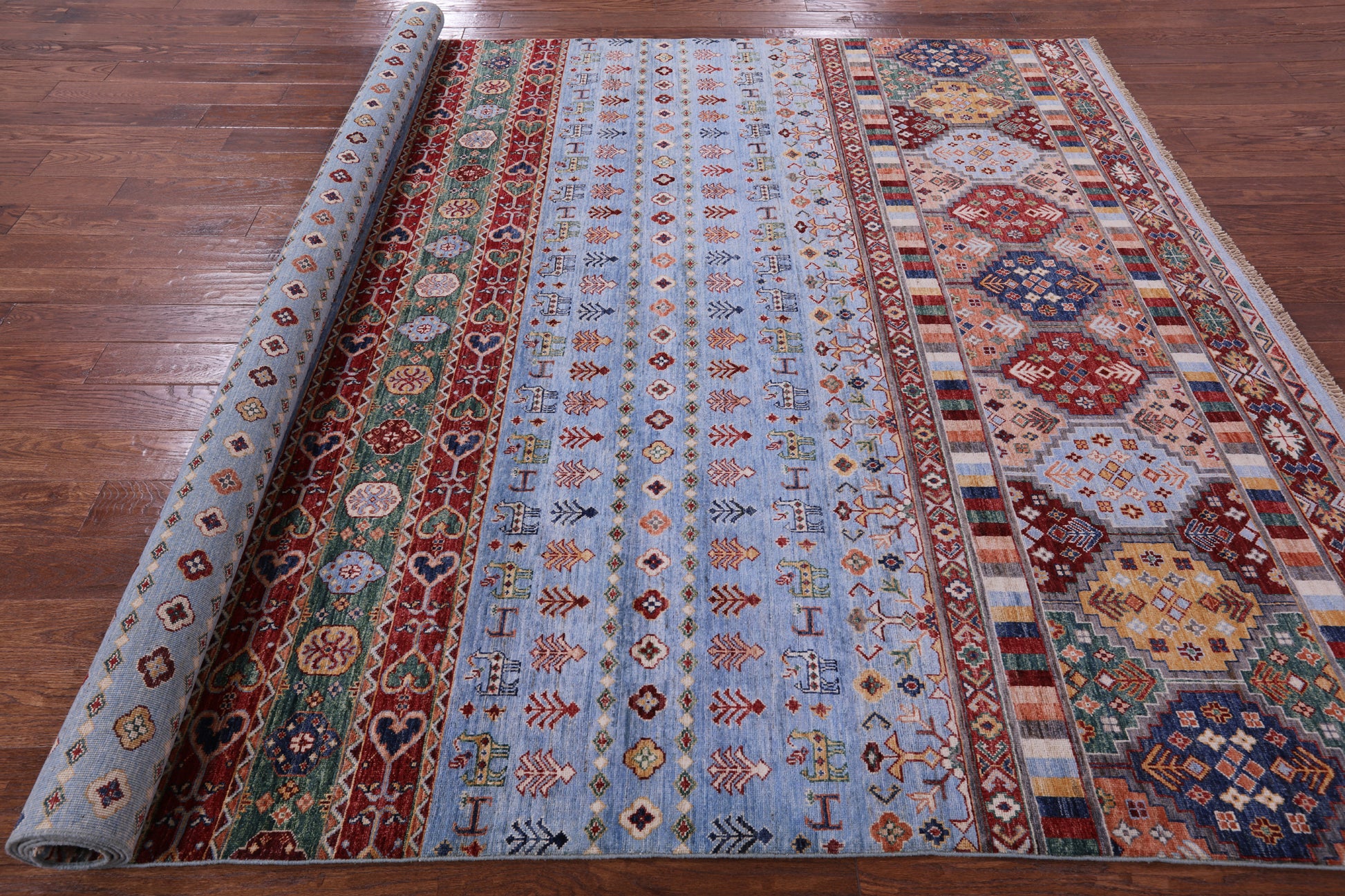 Blue Tribal Persian Gabbeh Hand Knotted Wool Rug - 8' 2" X 11' 5" - Golden Nile