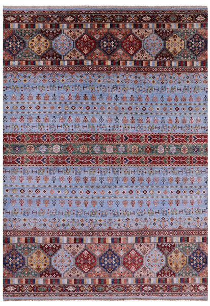 Blue Tribal Persian Gabbeh Hand Knotted Wool Rug - 8' 2" X 11' 5" - Golden Nile
