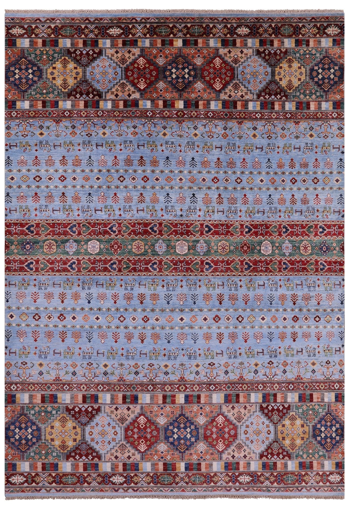 Blue Tribal Persian Gabbeh Hand Knotted Wool Rug - 8' 2" X 11' 5" - Golden Nile