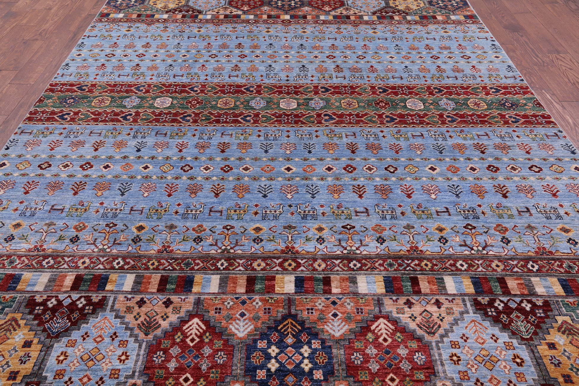 Blue Tribal Persian Gabbeh Hand Knotted Wool Rug - 8' 2" X 11' 5" - Golden Nile