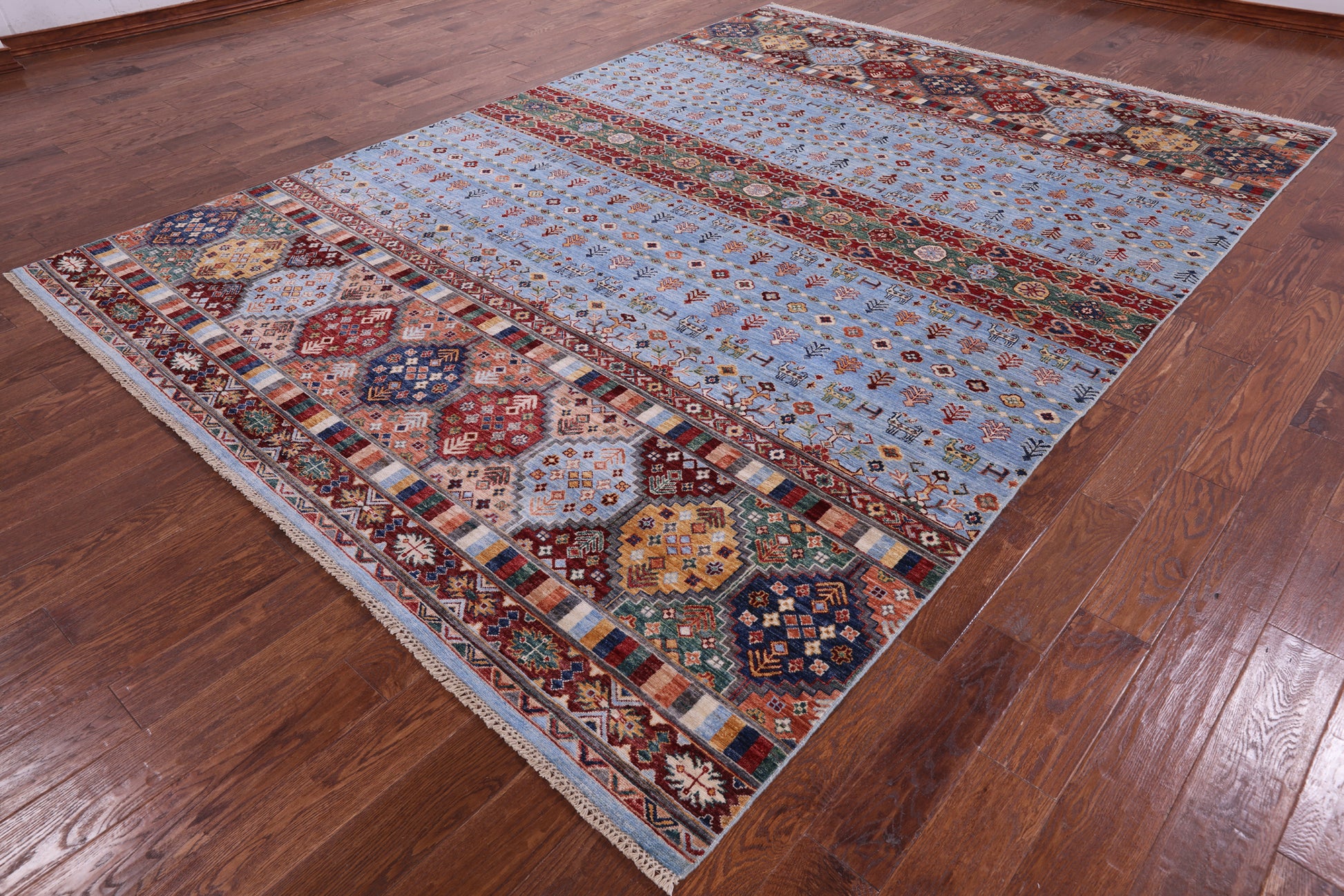 Blue Tribal Persian Gabbeh Hand Knotted Wool Rug - 8' 2" X 11' 5" - Golden Nile