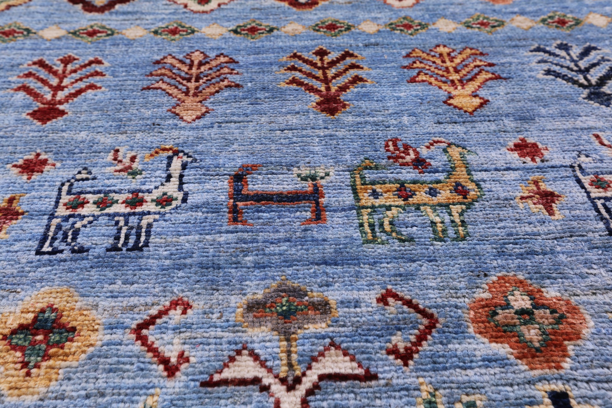 Blue Tribal Persian Gabbeh Hand Knotted Wool Rug - 8' 2" X 11' 5" - Golden Nile