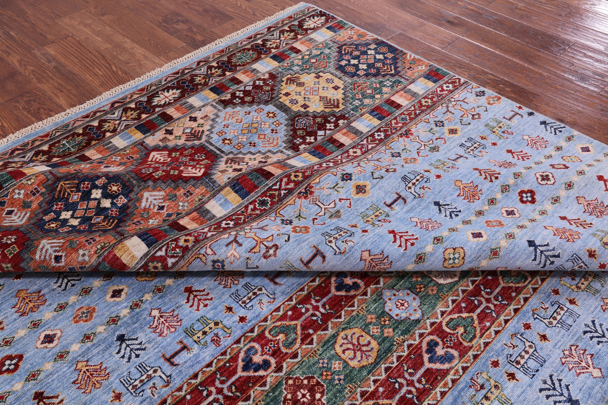 Blue Tribal Persian Gabbeh Hand Knotted Wool Rug - 8' 2" X 11' 5" - Golden Nile
