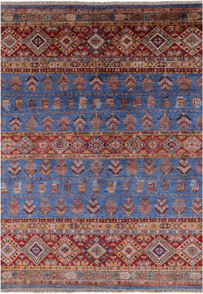 Blue Khorjin Persian Gabbeh Handmade Wool Rug - 5' 8" X 7' 10" - Golden Nile