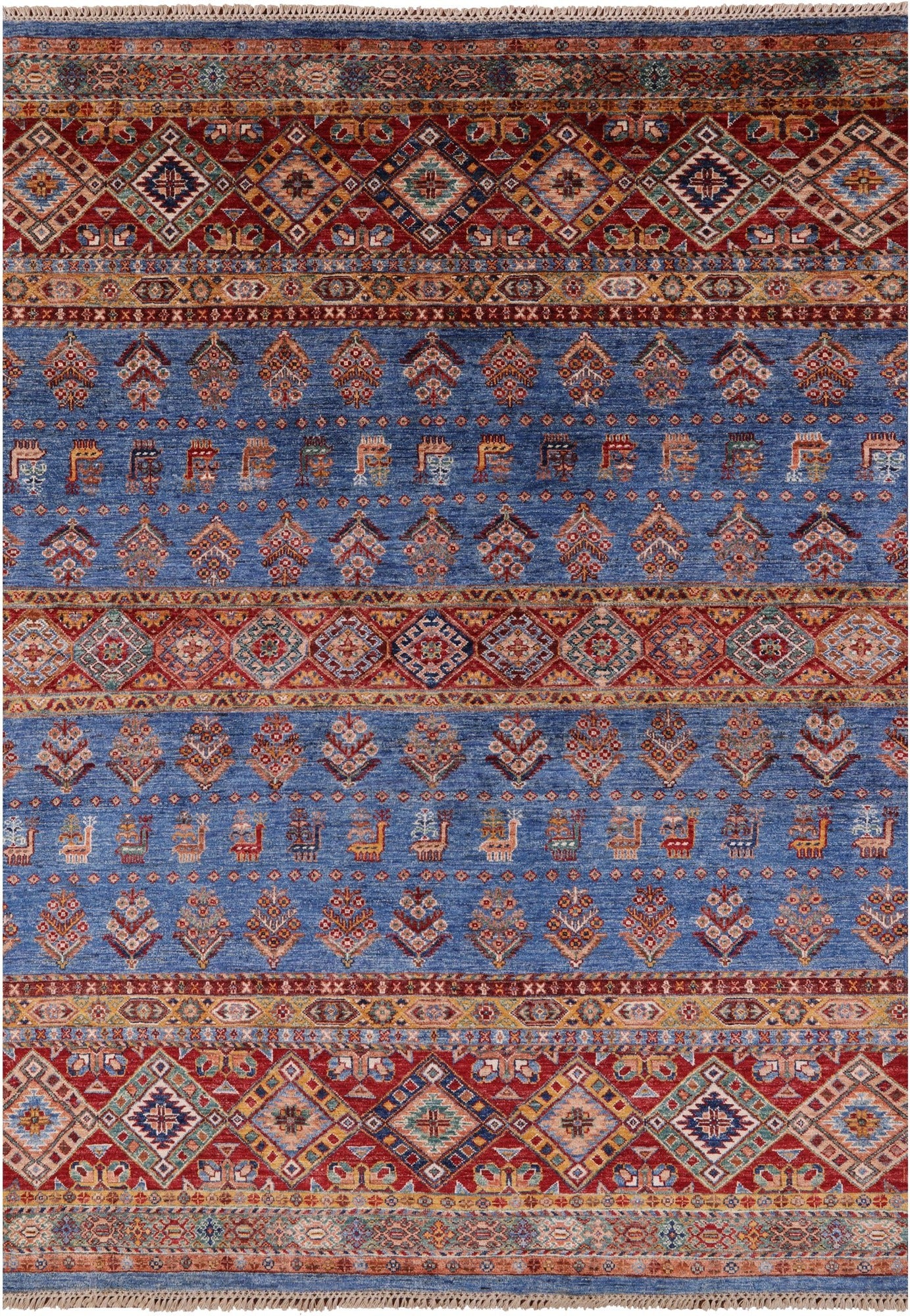 Blue Khorjin Persian Gabbeh Handmade Wool Rug - 5' 8" X 7' 10" - Golden Nile