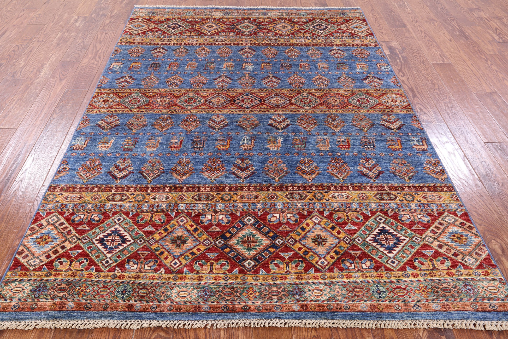Blue Khorjin Persian Gabbeh Handmade Wool Rug - 5' 8" X 7' 10" - Golden Nile