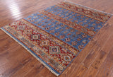 Blue Khorjin Persian Gabbeh Handmade Wool Rug - 5' 8" X 7' 10" - Golden Nile