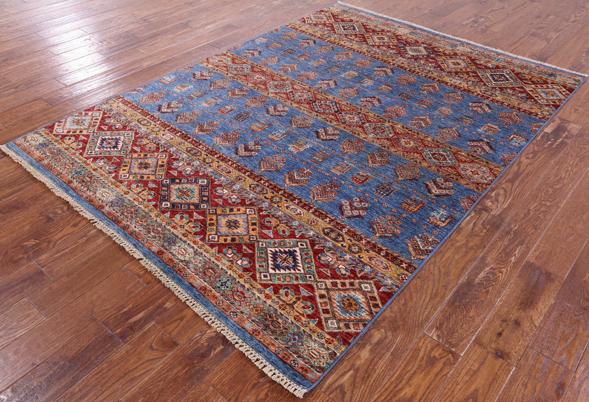 Blue Khorjin Persian Gabbeh Handmade Wool Rug - 5' 8" X 7' 10" - Golden Nile