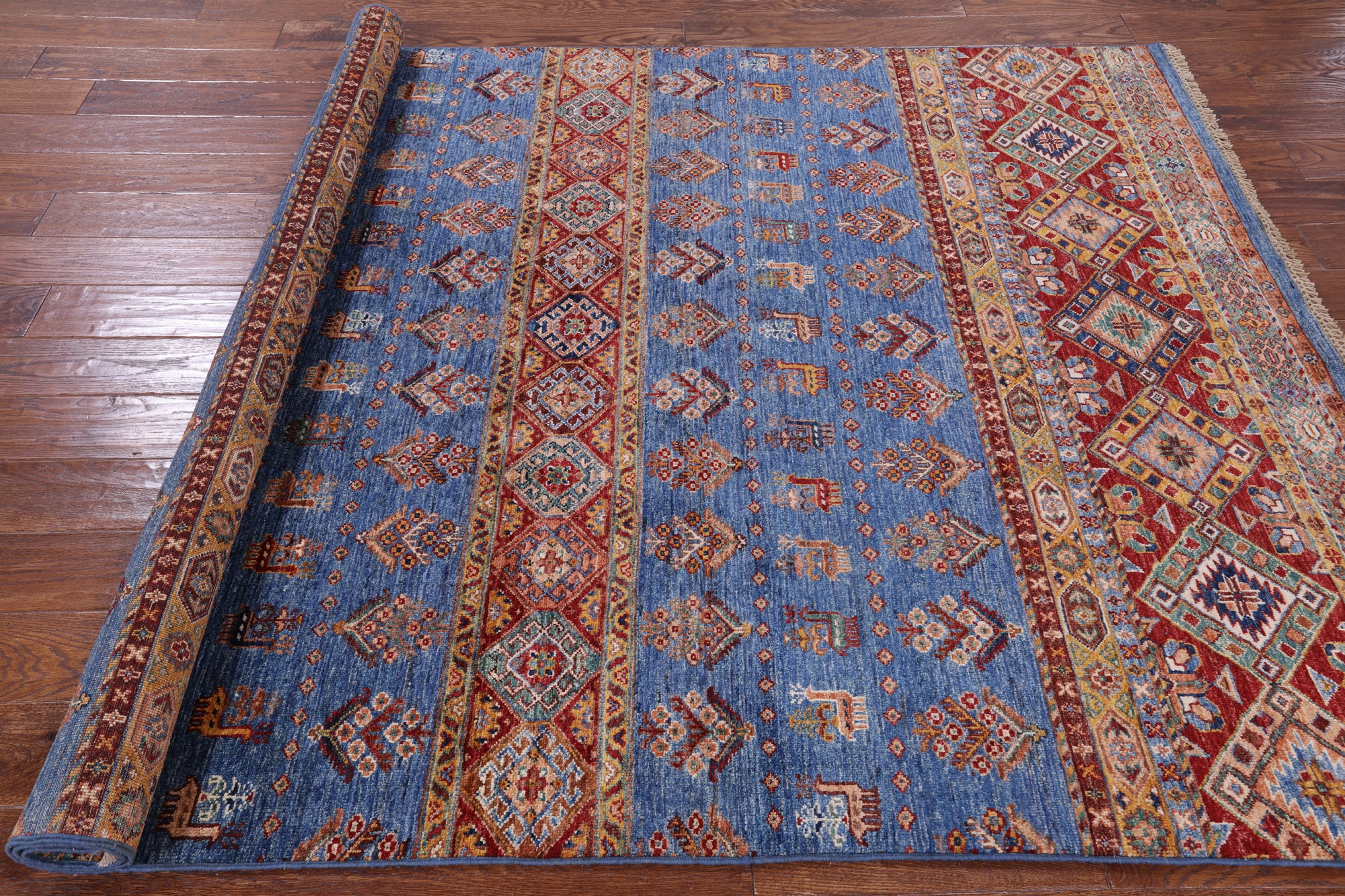 Blue Khorjin Persian Gabbeh Handmade Wool Rug - 5' 8" X 7' 10" - Golden Nile