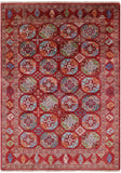 Red Turkmen Ersari Hand Knotted Wool Rug - 5' 8" X 7' 10" - Golden Nile
