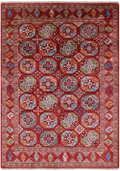 Red Turkmen Ersari Hand Knotted Wool Rug - 5' 8" X 7' 10" - Golden Nile