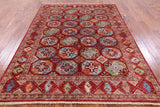 Red Turkmen Ersari Hand Knotted Wool Rug - 5' 8" X 7' 10" - Golden Nile