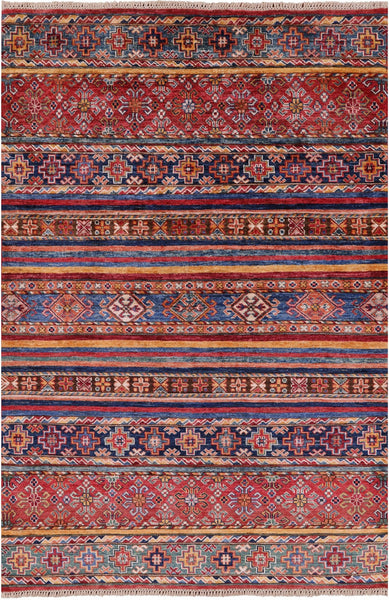 Khorjin Persian Gabbeh Hand Knotted Wool Rug - 4' 1" X 5' 11" - Golden Nile