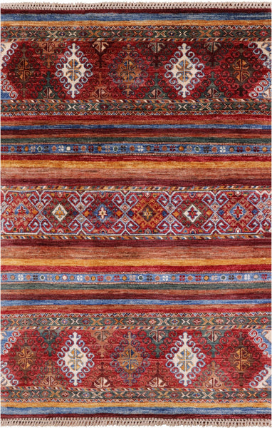 Khorjin Persian Gabbeh Hand Knotted Wool Rug - 3' 5" X 5' 0" - Golden Nile