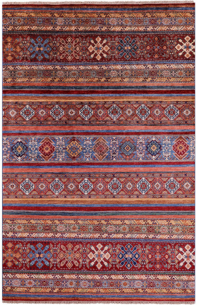 Khorjin Persian Gabbeh Hand Knotted Wool Rug - 6' 5" X 9' 10" - Golden Nile