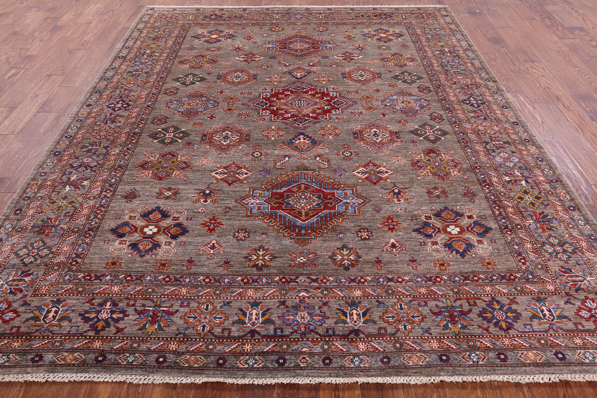 Super Kazak  Hand Knotted Wool Rug - 8' 2" X 10' 1" - Golden Nile