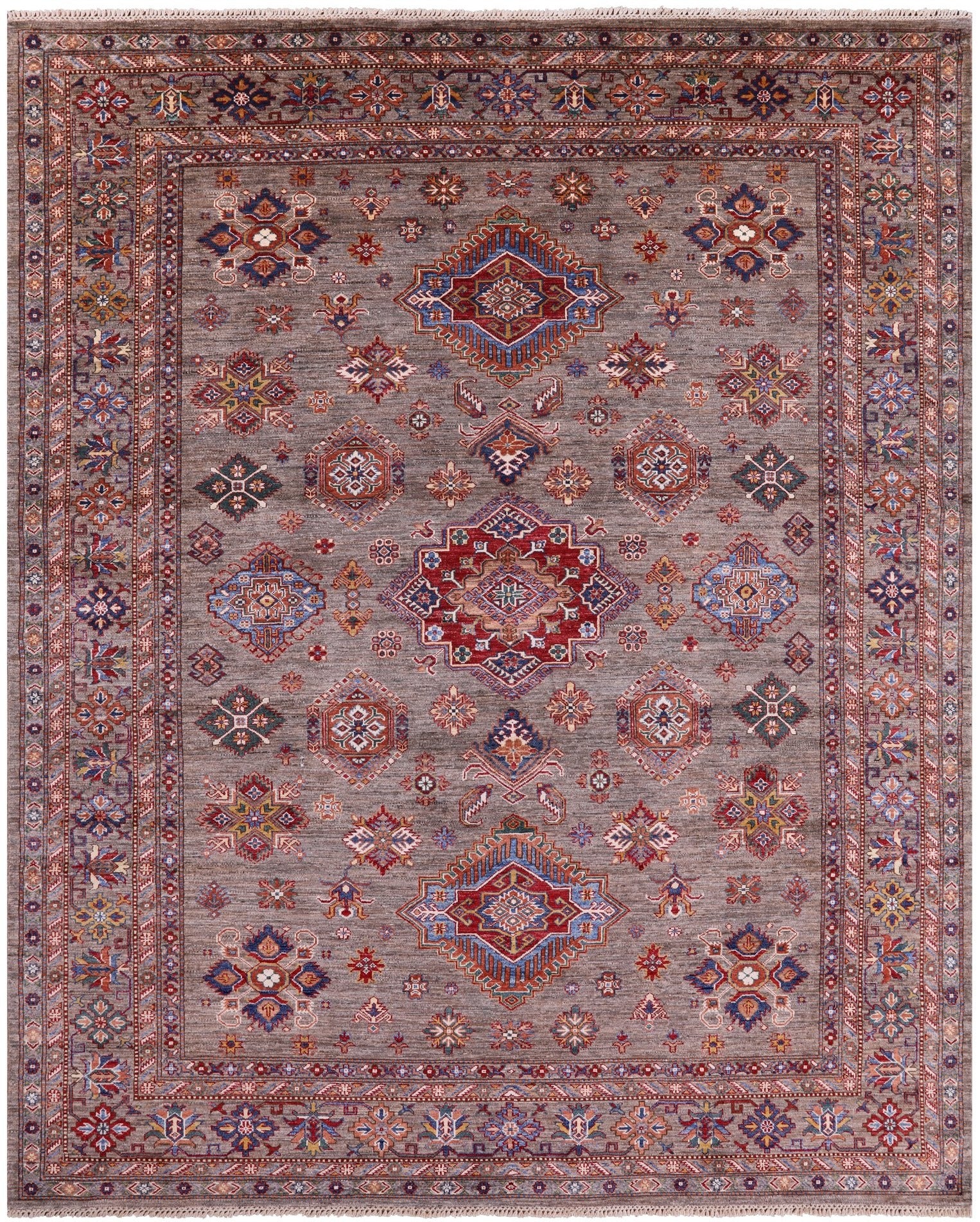 Super Kazak  Hand Knotted Wool Rug - 8' 2" X 10' 1" - Golden Nile