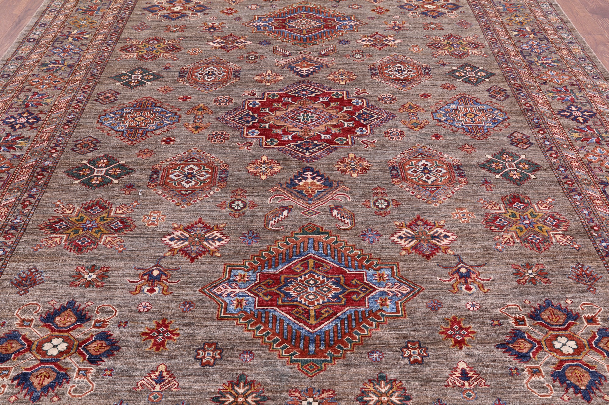Super Kazak  Hand Knotted Wool Rug - 8' 2" X 10' 1" - Golden Nile