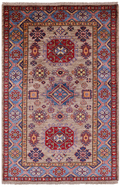Super Kazak Hand Knotted Wool Rug - 4' 0" X 6' 1" - Golden Nile