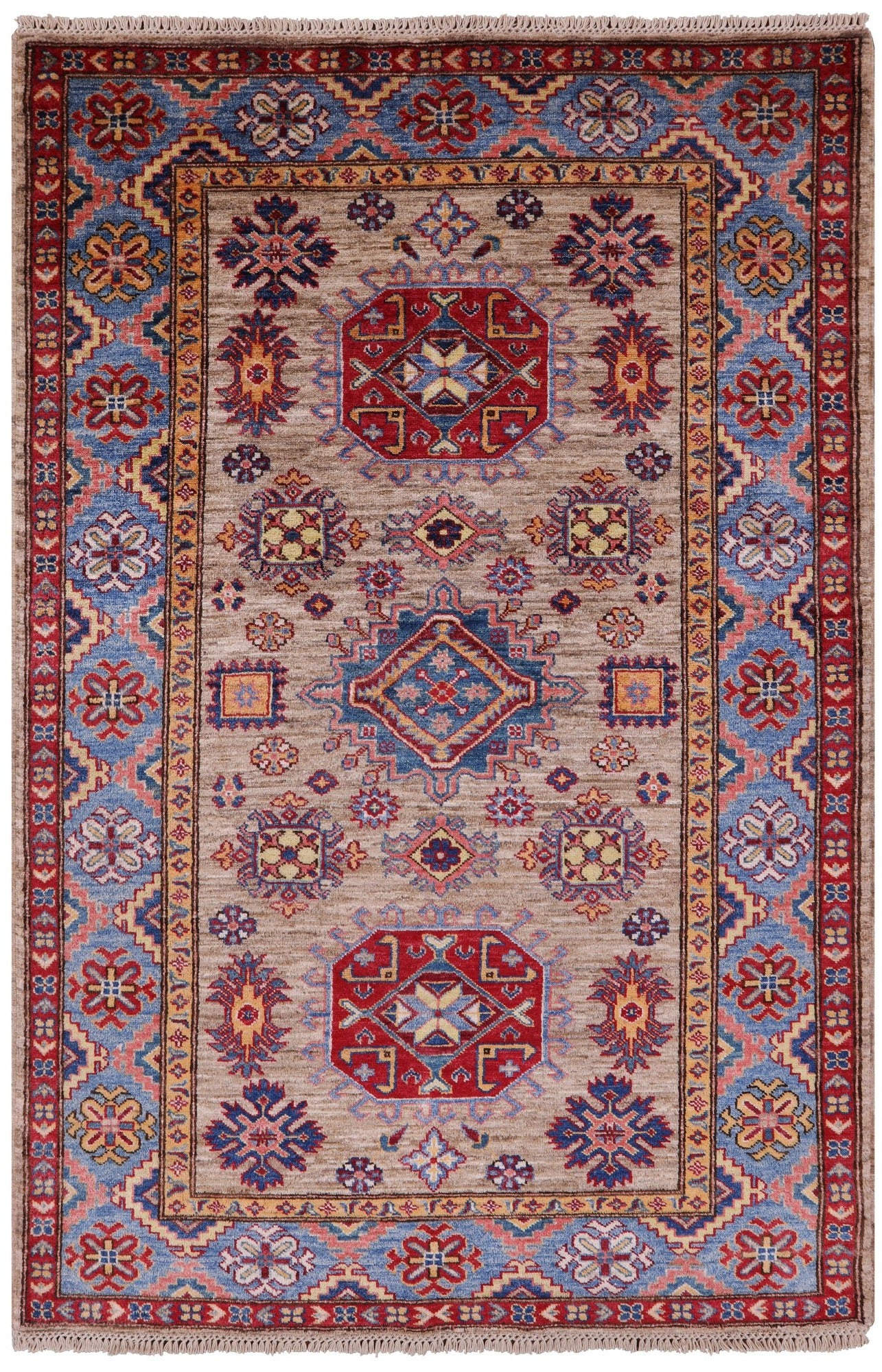 Super Kazak Hand Knotted Wool Rug - 4' 0" X 6' 1" - Golden Nile