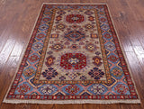 Super Kazak Hand Knotted Wool Rug - 4' 0" X 6' 1" - Golden Nile