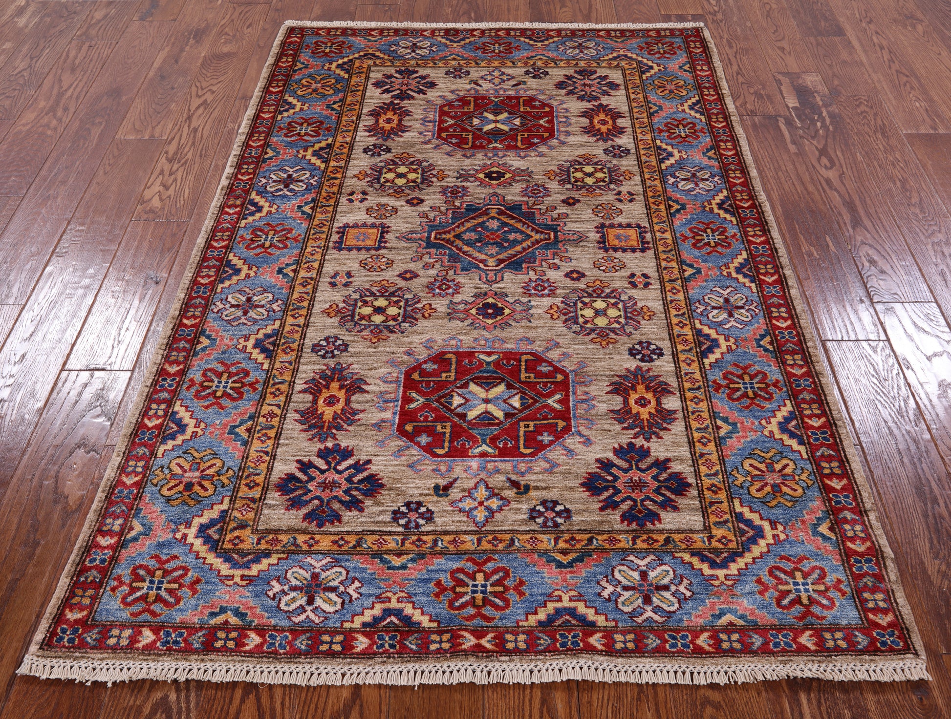Super Kazak Hand Knotted Wool Rug - 4' 0" X 6' 1" - Golden Nile