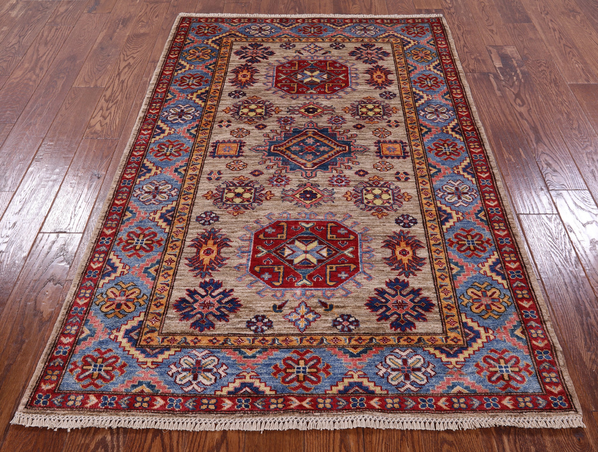 Super Kazak Hand Knotted Wool Rug - 4' 0" X 6' 1" - Golden Nile