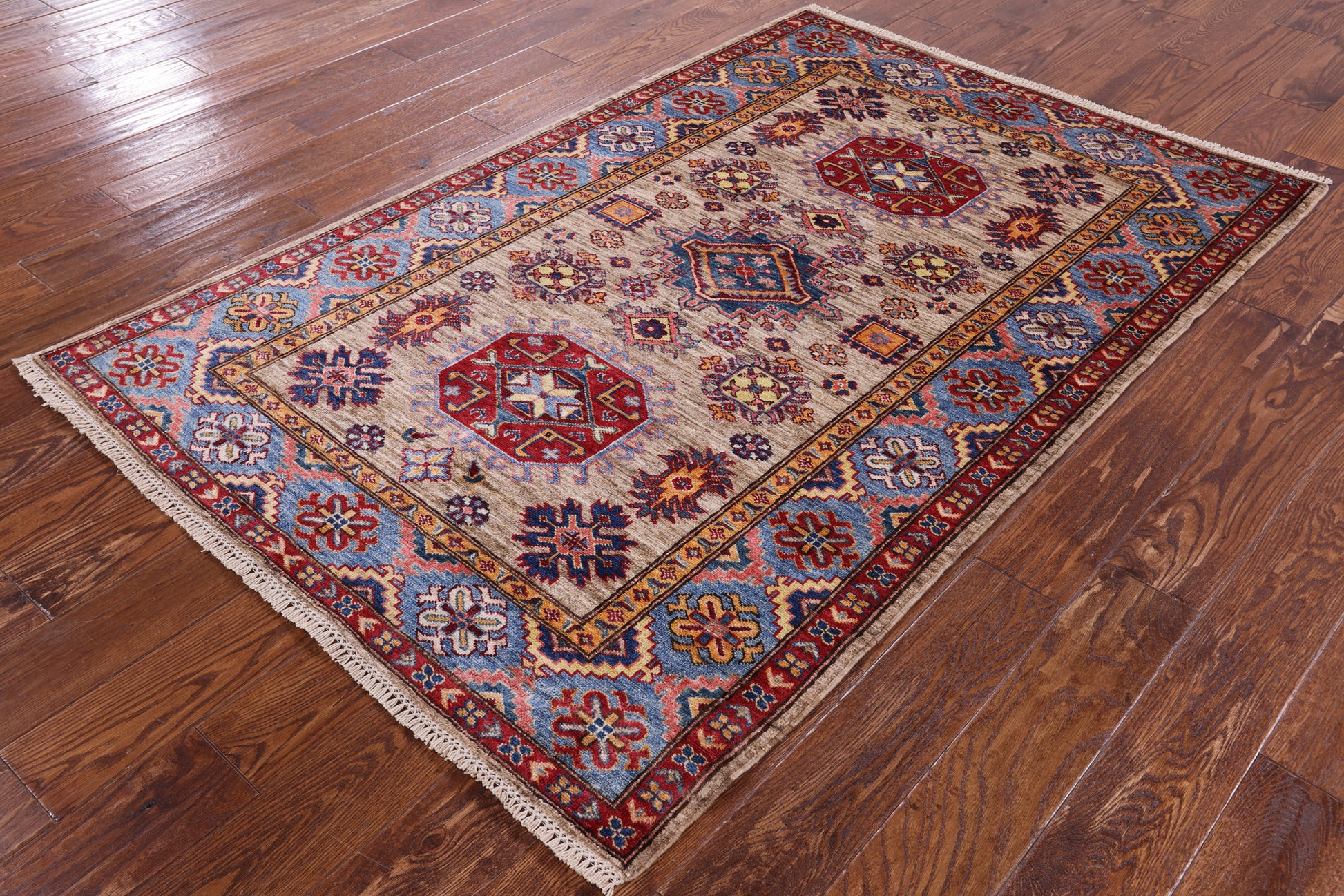 Super Kazak Hand Knotted Wool Rug - 4' 0" X 6' 1" - Golden Nile