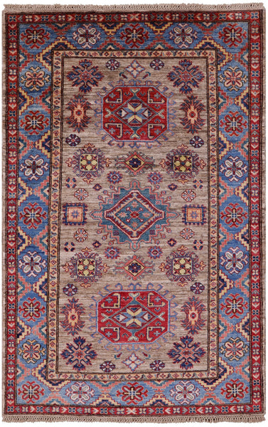 Super Kazak Handmade Wool Rug - 4' 0" X 6' 0" - Golden Nile