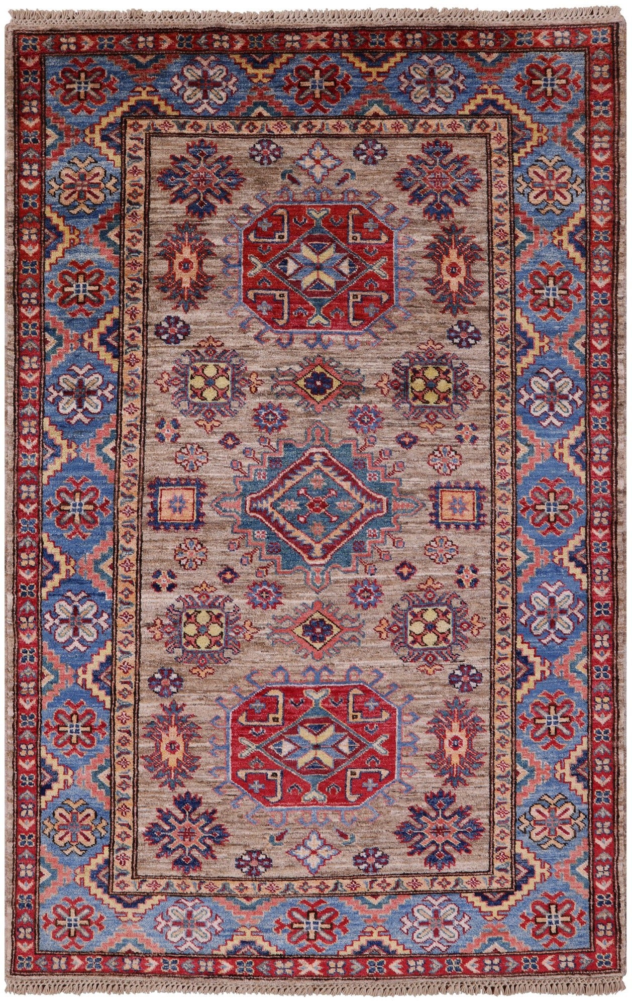 Super Kazak Handmade Wool Rug - 4' 0" X 6' 0" - Golden Nile