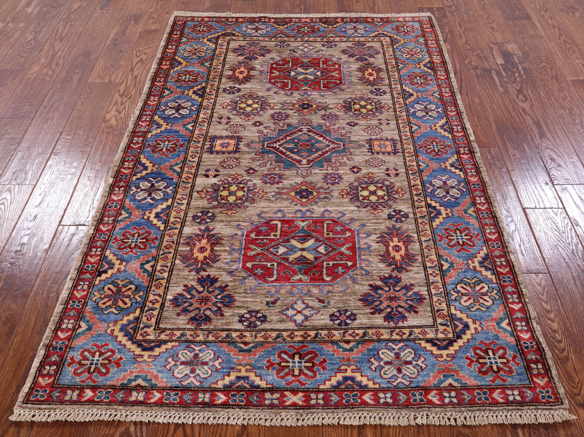 Super Kazak Handmade Wool Rug - 4' 0" X 6' 0" - Golden Nile