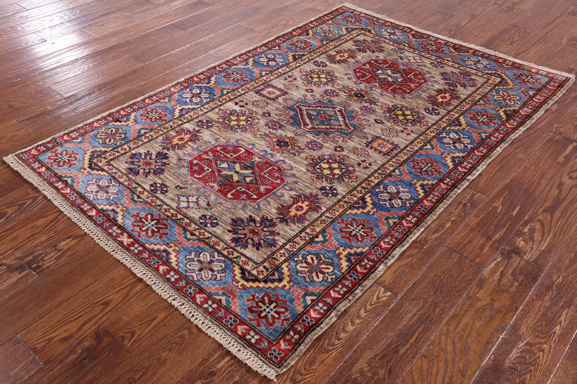 Super Kazak Handmade Wool Rug - 4' 0" X 6' 0" - Golden Nile