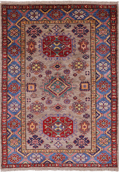 Super Kazak Handmade Wool Rug - 4' 0" X 5' 7" - Golden Nile