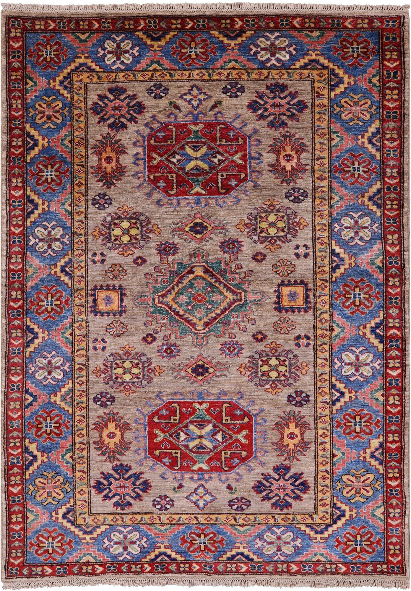 Super Kazak Handmade Wool Rug - 4' 0" X 5' 7" - Golden Nile