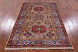 Super Kazak Handmade Wool Rug - 4' 0" X 5' 7" - Golden Nile