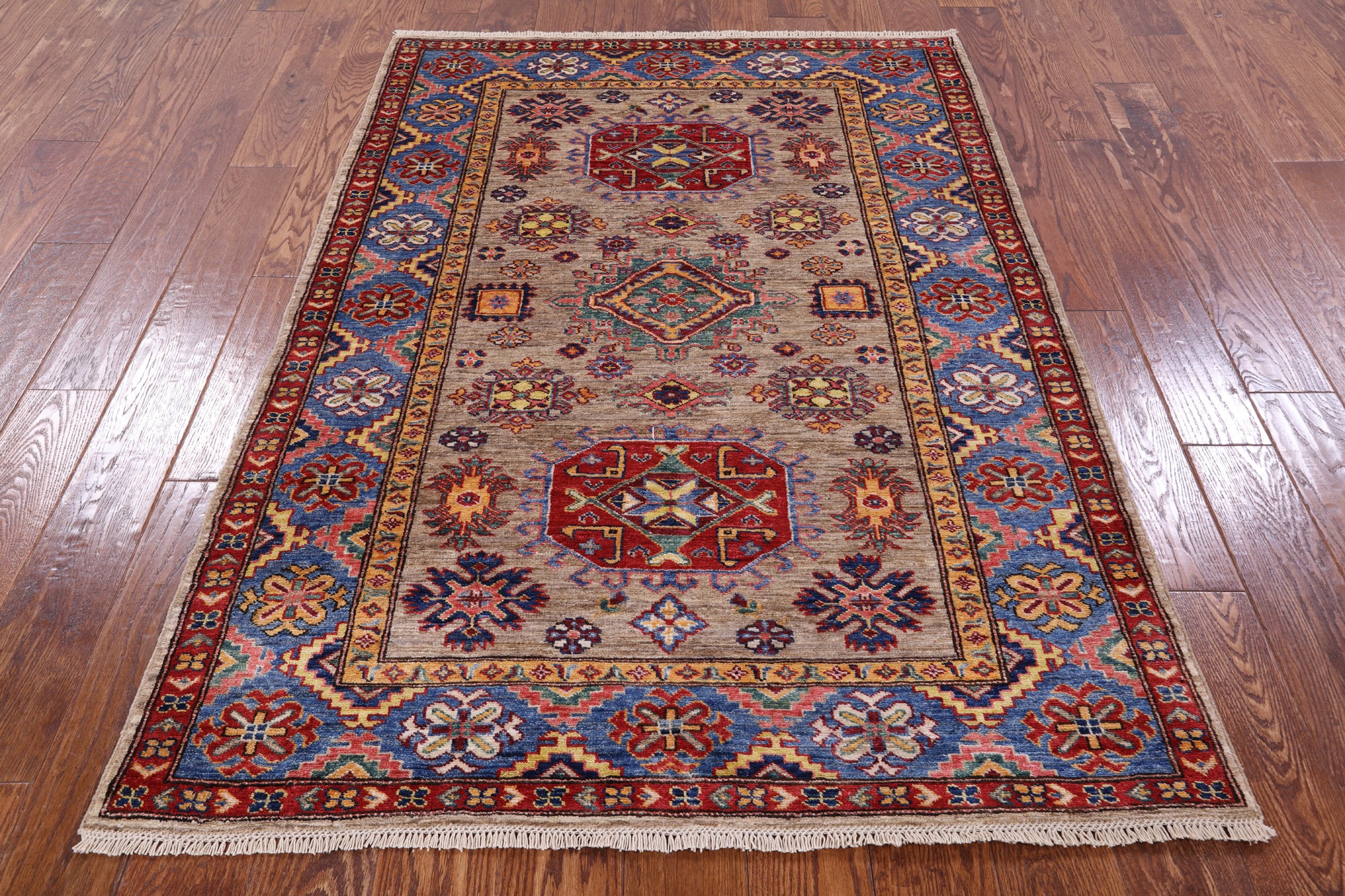 Super Kazak Handmade Wool Rug - 4' 0" X 5' 7" - Golden Nile