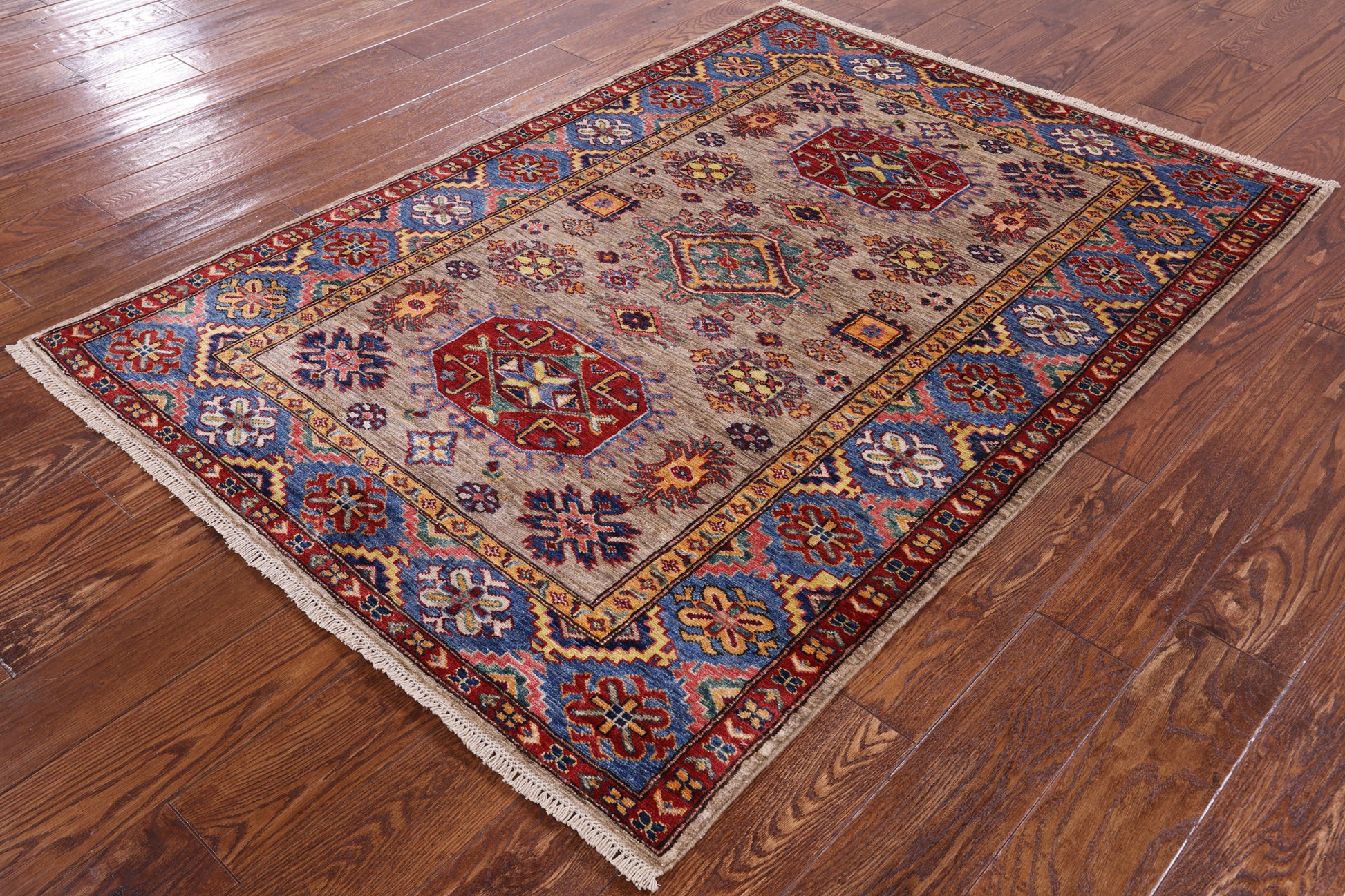 Super Kazak Handmade Wool Rug - 4' 0" X 5' 7" - Golden Nile