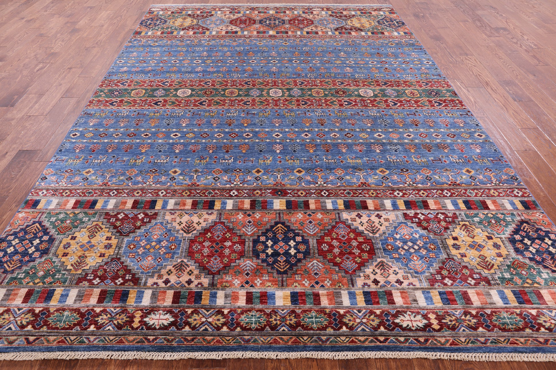 Blue Tribal Persian Gabbeh Hand Knotted Wool Rug - 8' 2" X 11' 4" - Golden Nile