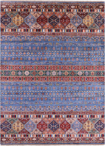 Blue Tribal Persian Gabbeh Hand Knotted Wool Rug - 8' 2" X 11' 4" - Golden Nile