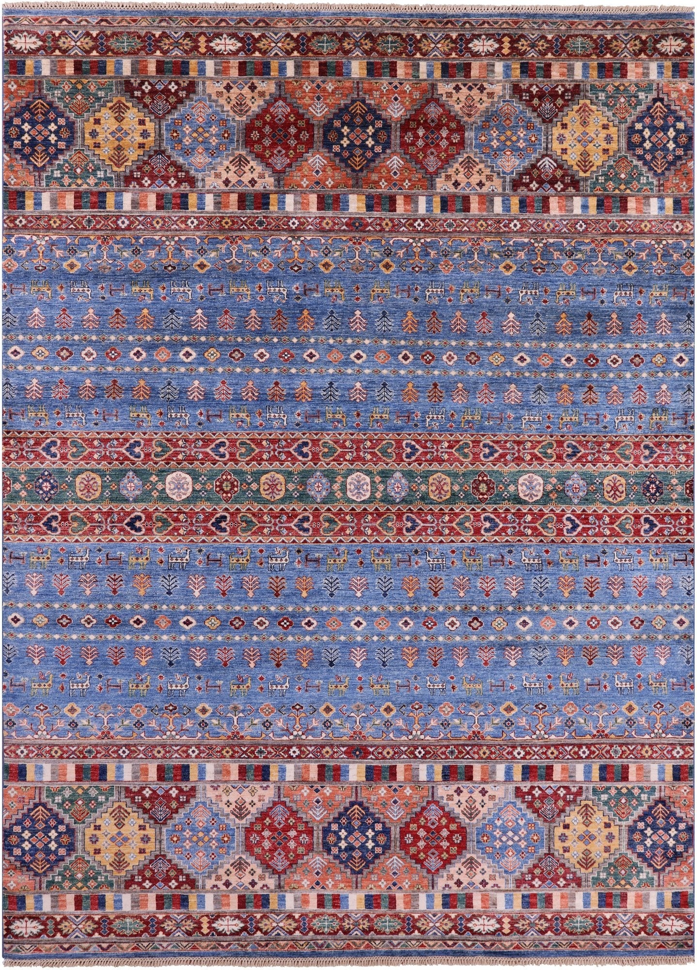 Blue Tribal Persian Gabbeh Hand Knotted Wool Rug - 8' 2" X 11' 4" - Golden Nile