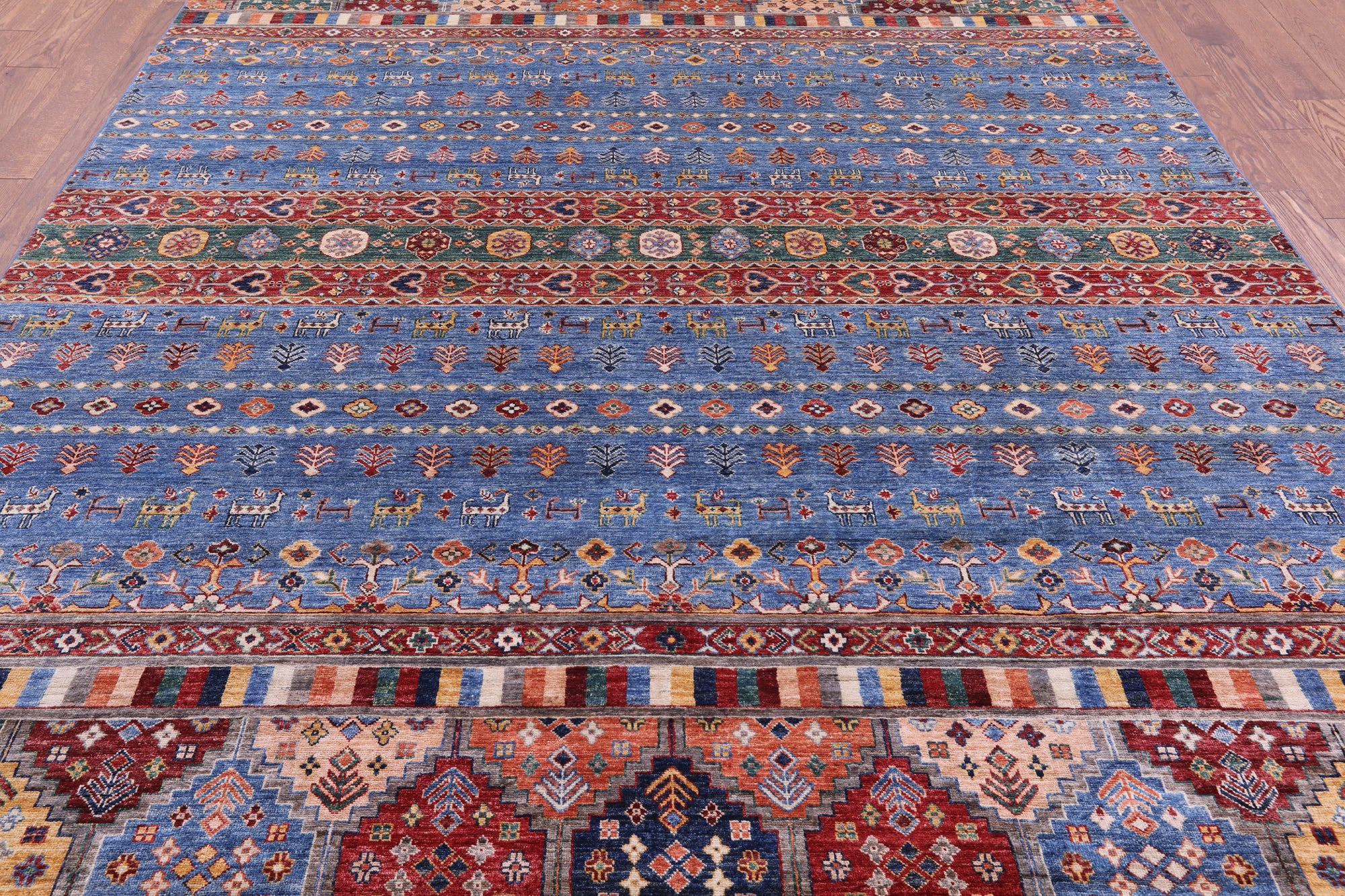 Blue Tribal Persian Gabbeh Hand Knotted Wool Rug - 8' 2" X 11' 4" - Golden Nile