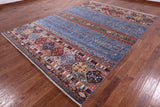 Blue Tribal Persian Gabbeh Hand Knotted Wool Rug - 8' 2" X 11' 4" - Golden Nile