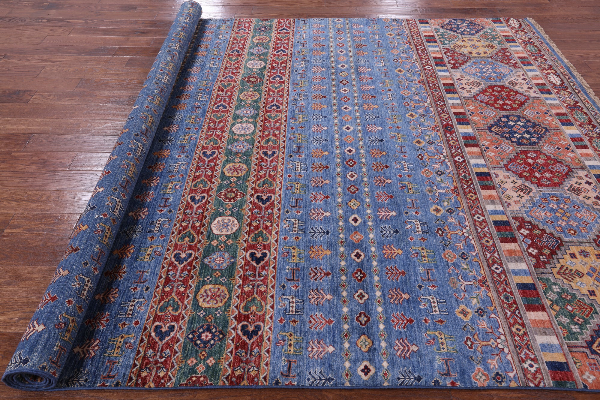Blue Tribal Persian Gabbeh Hand Knotted Wool Rug - 8' 2" X 11' 4" - Golden Nile
