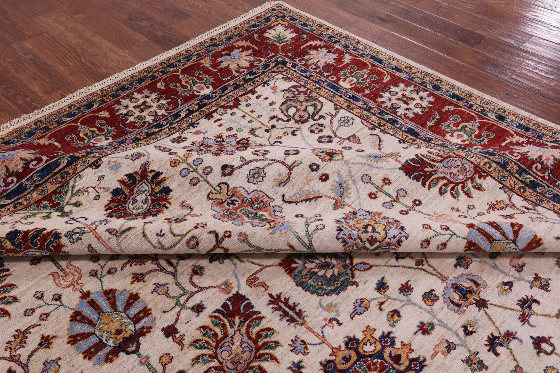 Ivory Peshawar Handmade Wool Rug - 9' 0" X 11' 10" - Golden Nile