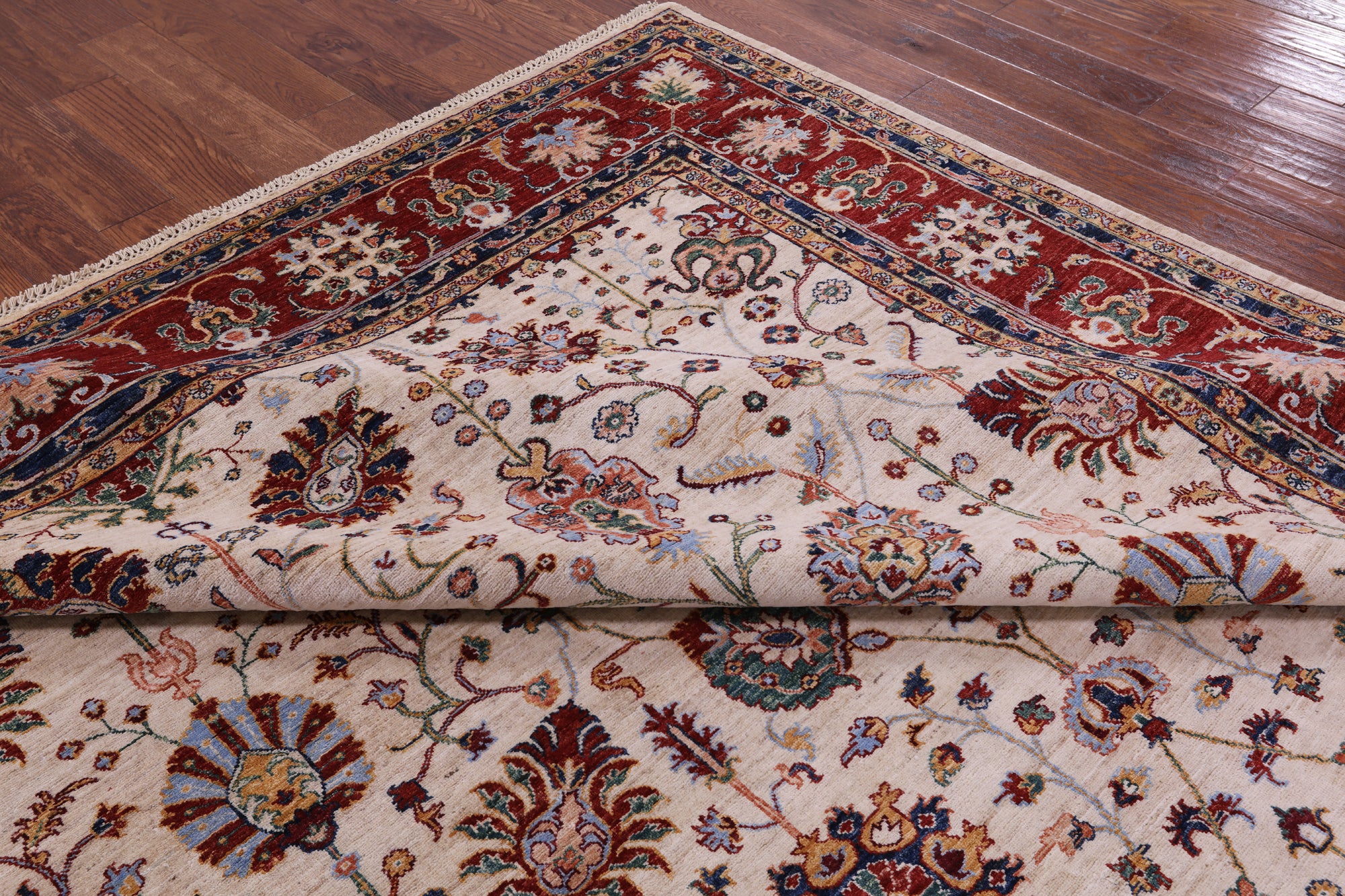 Ivory Peshawar Handmade Wool Rug - 9' 0" X 11' 10" - Golden Nile