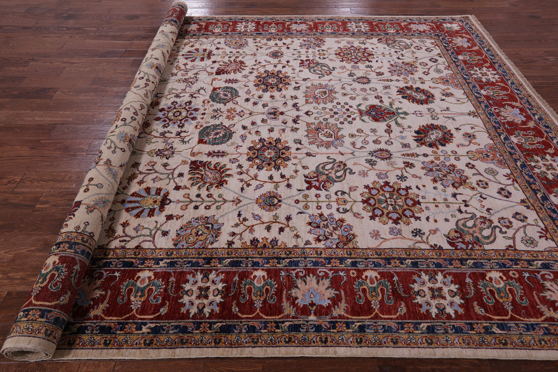 Ivory Peshawar Handmade Wool Rug - 9' 0" X 11' 10" - Golden Nile