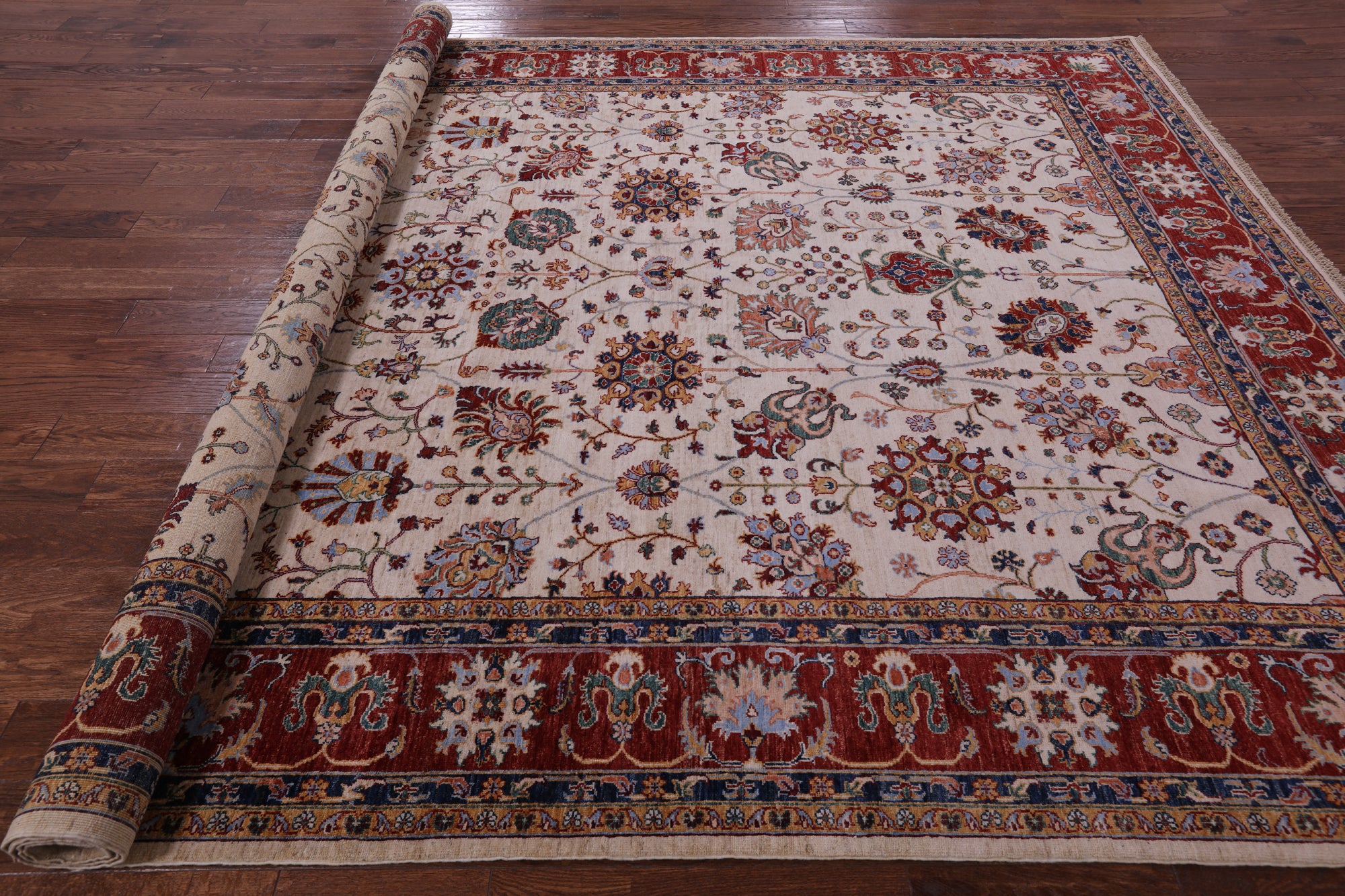 Ivory Peshawar Handmade Wool Rug - 9' 0" X 11' 10" - Golden Nile