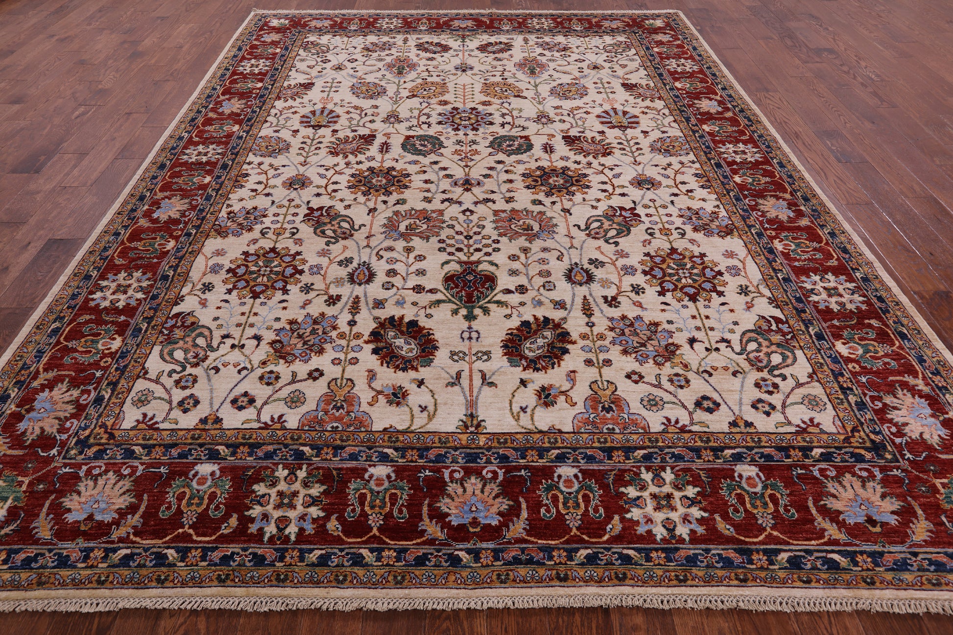 Ivory Peshawar Handmade Wool Rug - 9' 0" X 11' 10" - Golden Nile